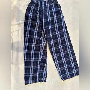 BOXERCRAFT Boys Size 10-12 Medium Pair Navy Blue & White Plaid Pajama Bo…